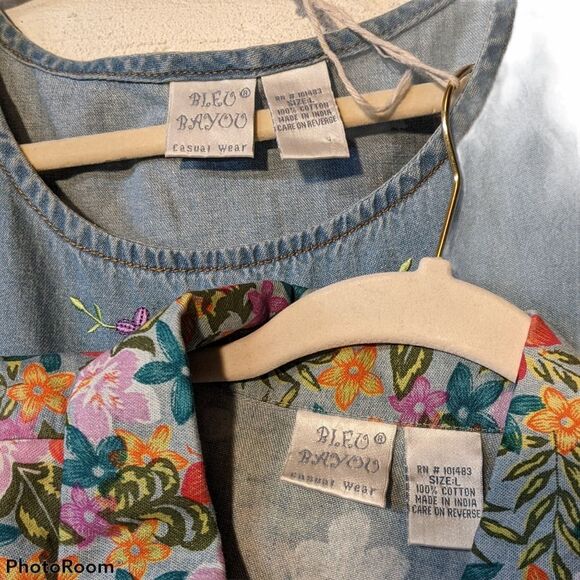 Bleu Bayou 2 PC jumper set size large vintage denim chambray embroidered modest - Picture 11 of 14